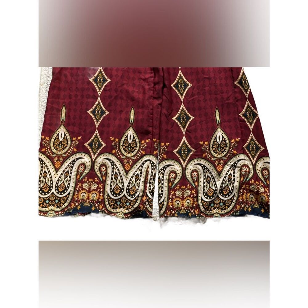 Fashion Nova Burgundy Paisley Patterned Elastic-Waist Wide-Leg Pants (Small) - Picture 13 of 16